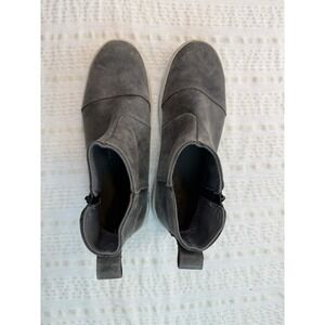 LL Bean Womens 8.5M Gray Suede Ankle Boots Side Zip Casual Comfort